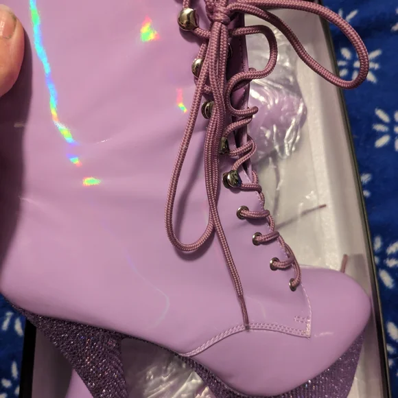 Iridescent Purple Lilac Lavender Platform Heel Boots - Picture 4 of 11
